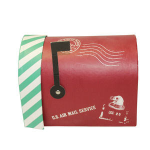 Letters To Santa Cardboard Mailbox Red W Green Stripes